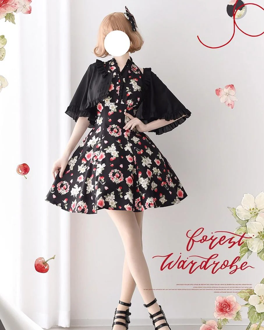 Summer Berry Picture Book - Elegant Classic Lolita Dress Halter Neckline Floral Print Dress - Image 6
