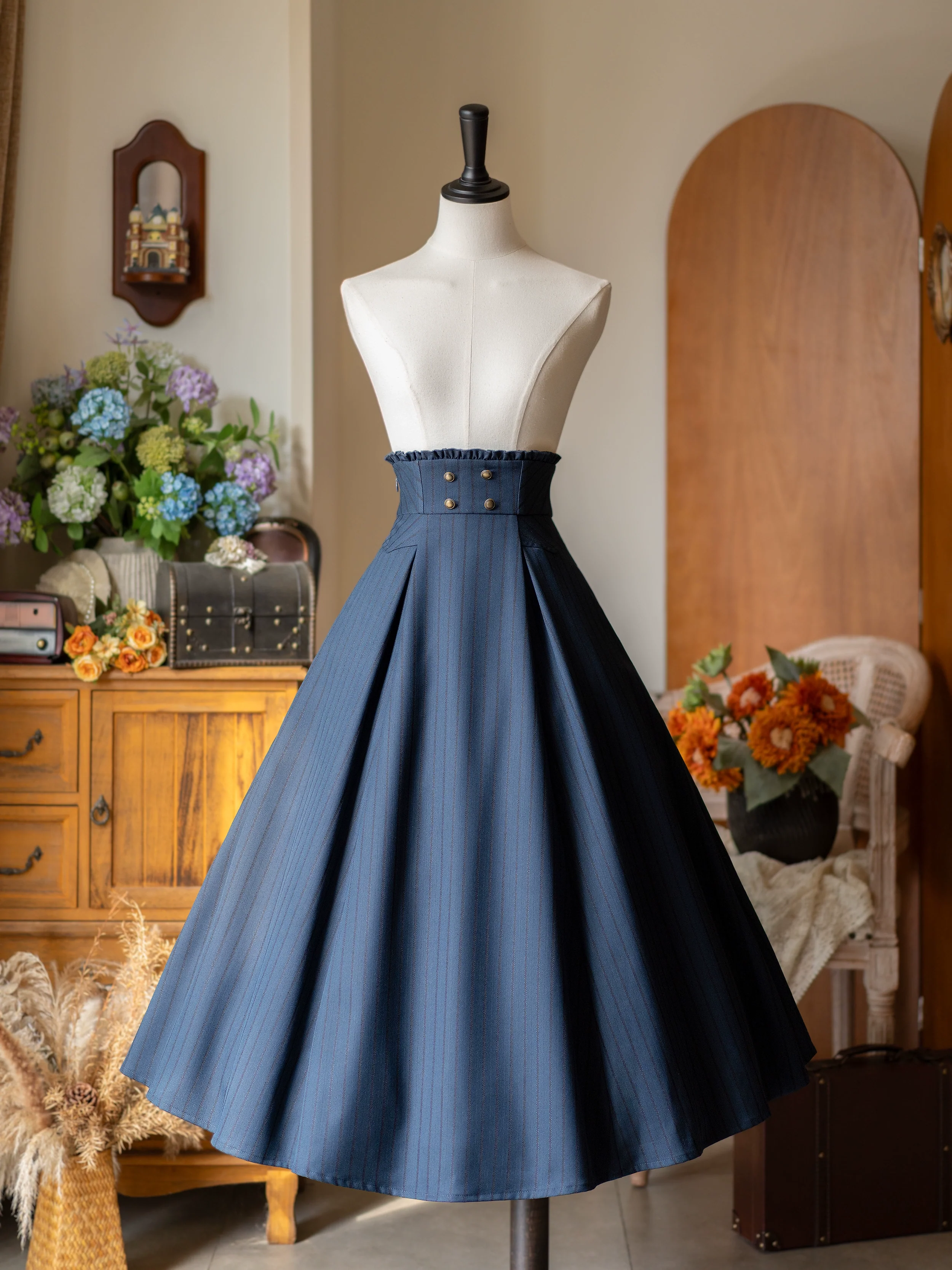 Forest Log - Classic Lolita Fishbone Striped Skirt, Side Pockets - Image 6