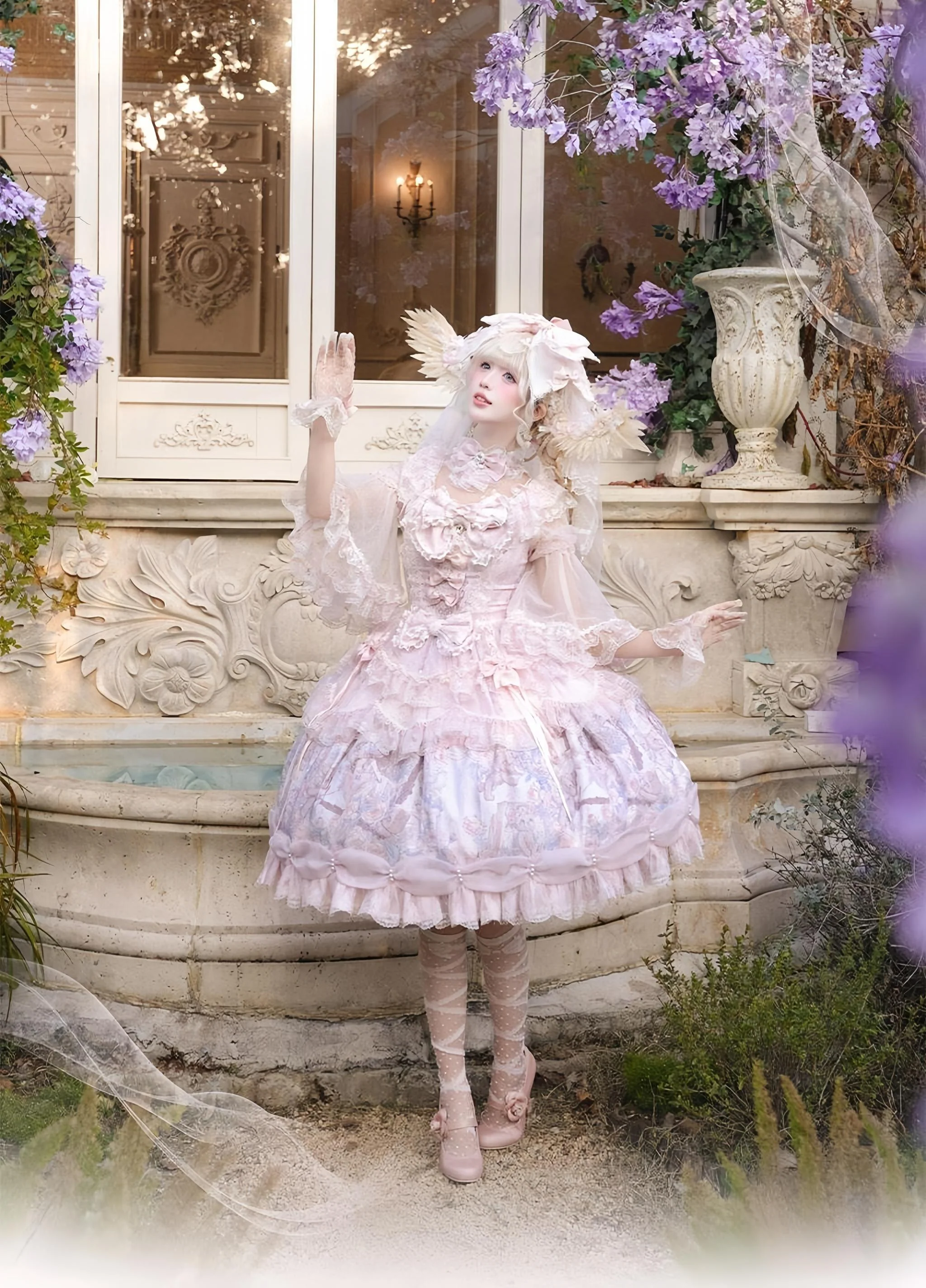 Eden - Classic Lolita Gorgeous JSK & OP, Angel Bear Print Dress - Image 3