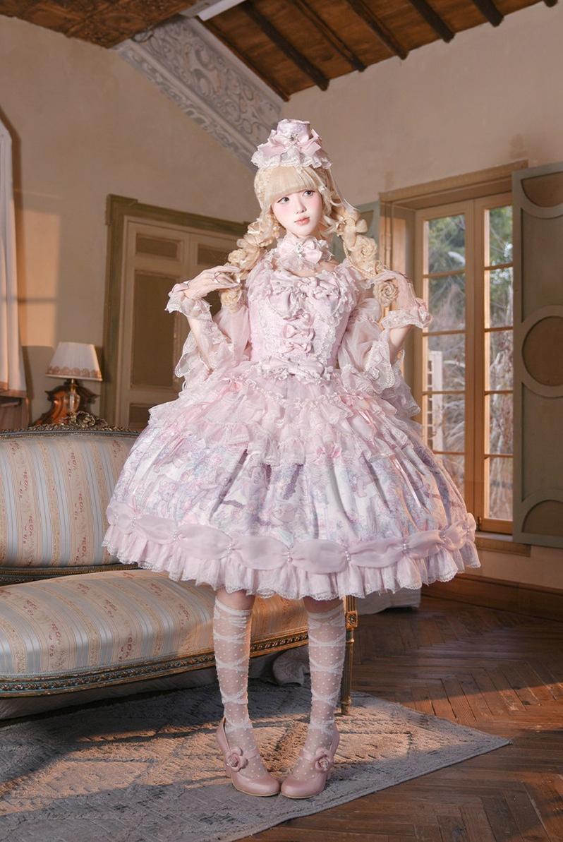 Eden - Classic Lolita Gorgeous JSK & OP, Angel Bear Print Dress - Image 5