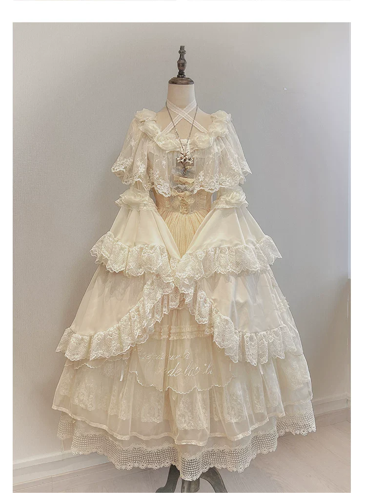 Linglong Porcelain - Classic Lolita Halter Neck Blouse, Detachable Shawl - Image 10