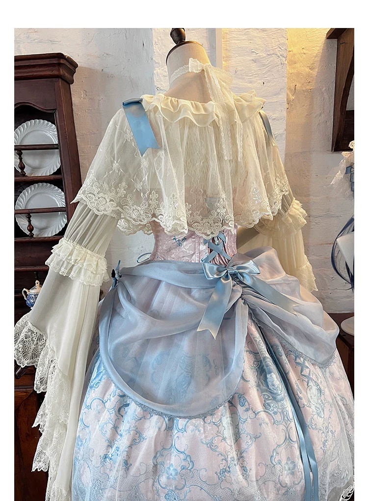 Linglong Porcelain - Classic Lolita Halter Neck Blouse, Detachable Shawl - Image 12