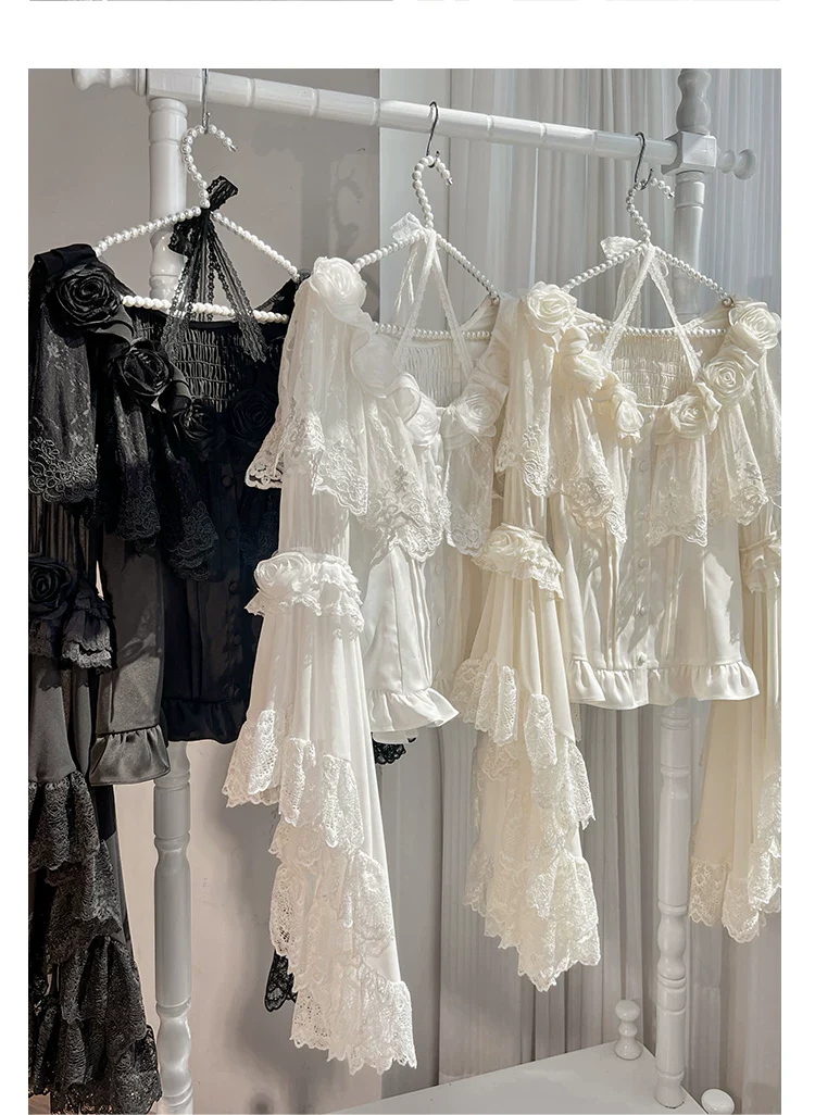 Linglong Porcelain - Classic Lolita Halter Neck Blouse, Detachable Shawl - Image 17