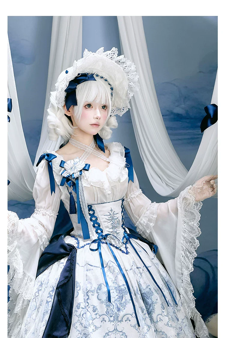 Linglong Porcelain - Classic Lolita Halter Neck Blouse, Detachable Shawl - Image 18