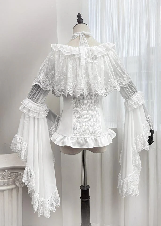 Linglong Porcelain - Classic Lolita Halter Neck Blouse, Detachable Shawl - Image 5