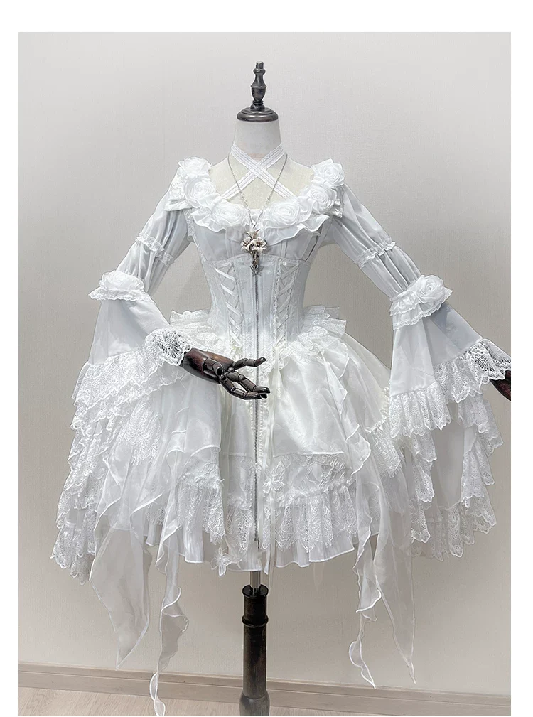 Linglong Porcelain - Classic Lolita Halter Neck Blouse, Detachable Shawl - Image 6