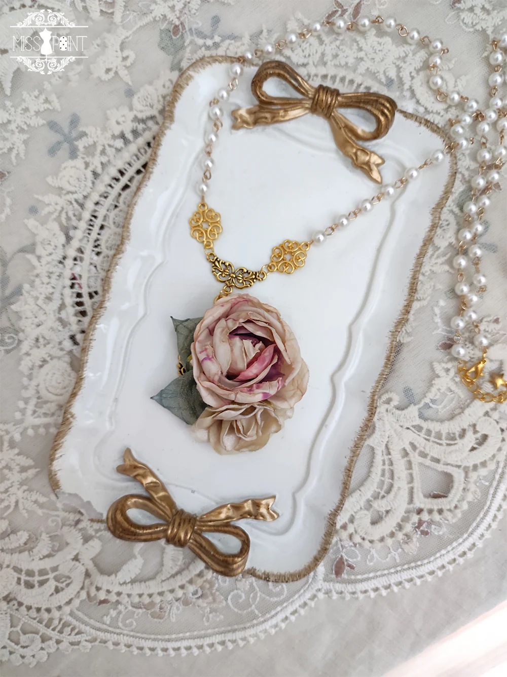 Lilyka Garden - Classic Lolita Headdress and Necklace Brooch Bow Trailing - Image 24