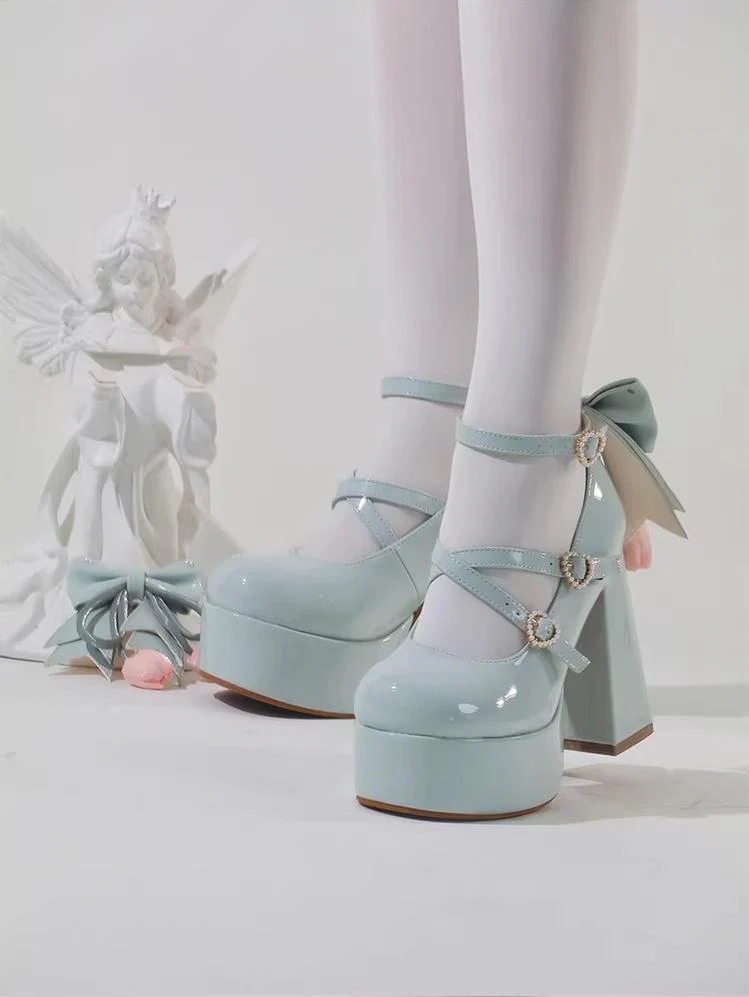 Whispering Tulip - Classic Lolita Heel Shoes, Detachable Tulip Bow - Image 11