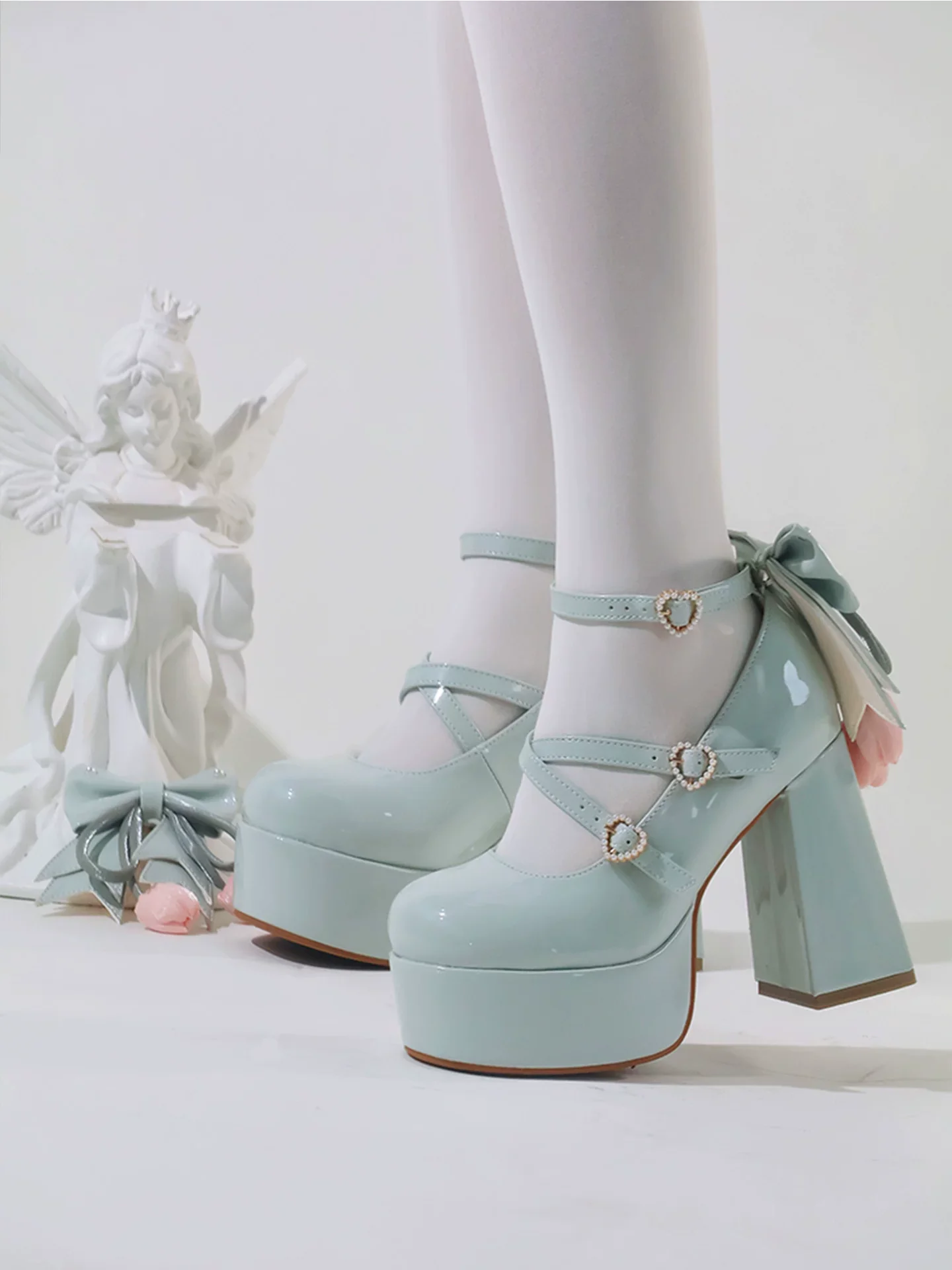 Whispering Tulip - Classic Lolita Heel Shoes, Detachable Tulip Bow - Image 12