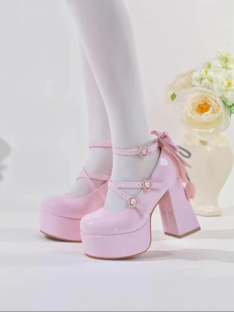 Whispering Tulip - Classic Lolita Heel Shoes, Detachable Tulip Bow - Image 9