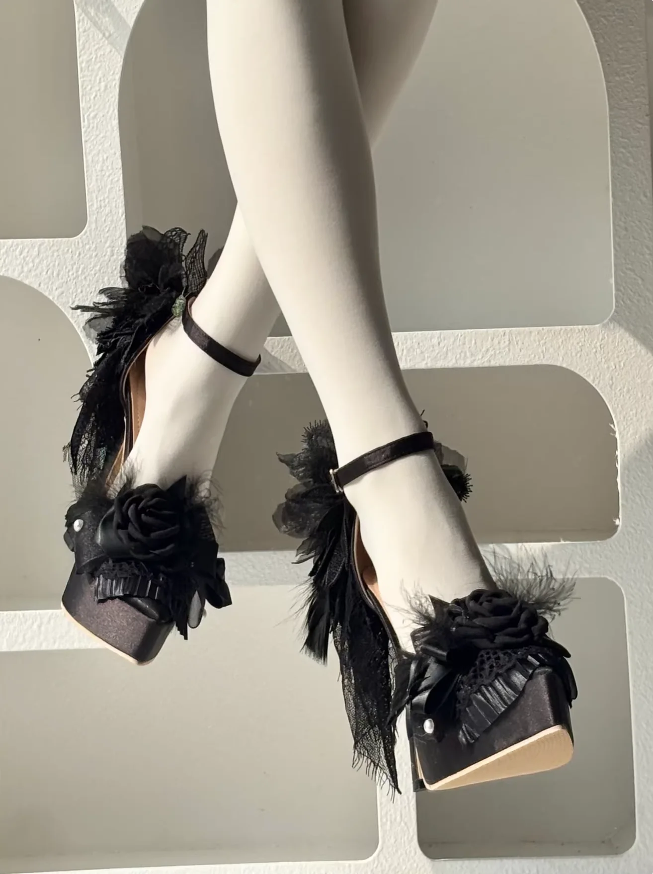 Feather Spirit - Classic Lolita Heel Shoes, Feather Decoration - Image 15