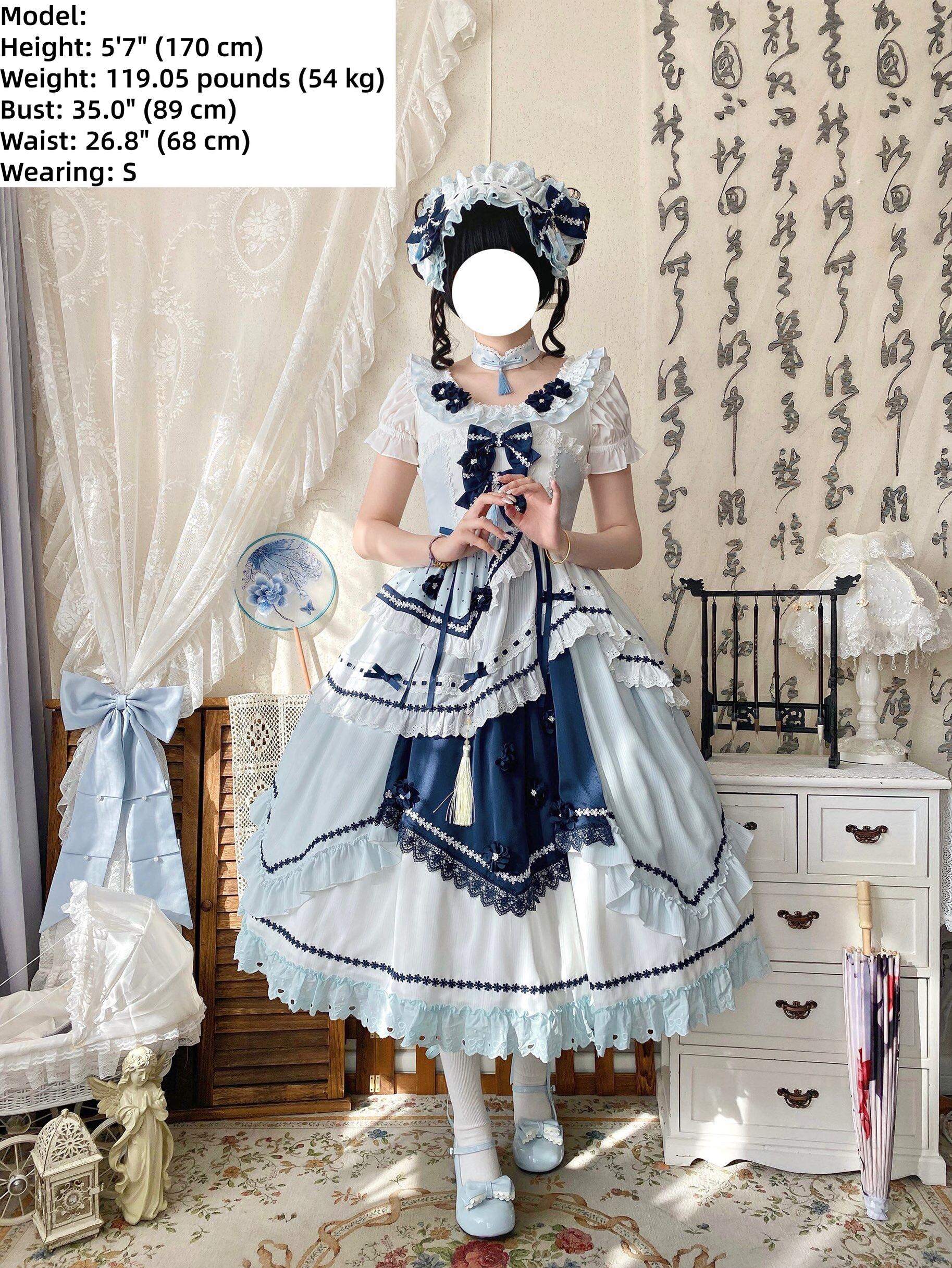 Blue and White Dream - Classic Lolita JSK Dress, Irregular Layered Hem - Image 4