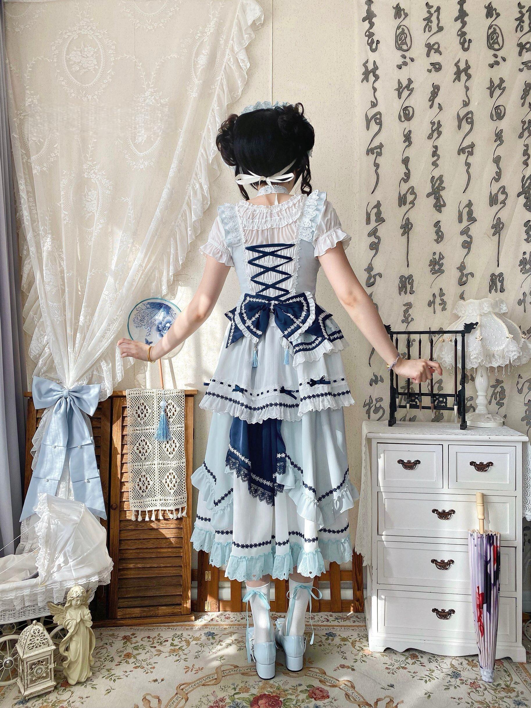Blue and White Dream - Classic Lolita JSK Dress, Irregular Layered Hem - Image 6
