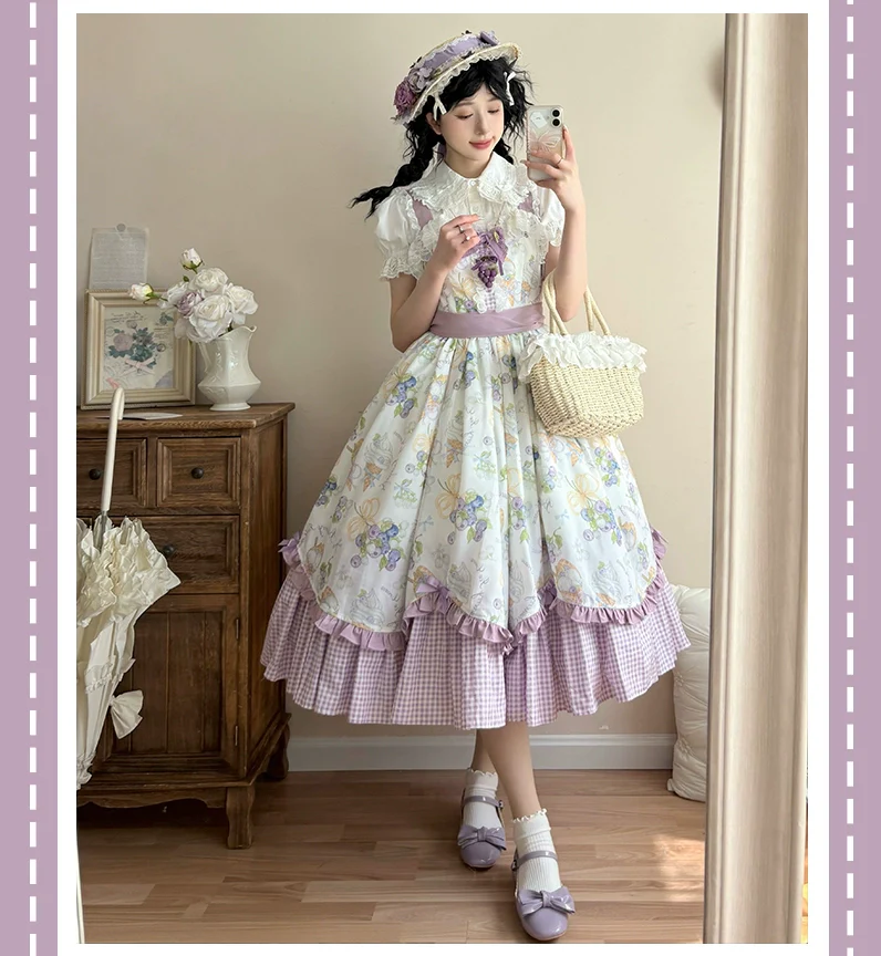 Qianmu - Blueberry Summer - Classic Lolita JSK Dress with Large Hem and Cotton Lining - Image 10