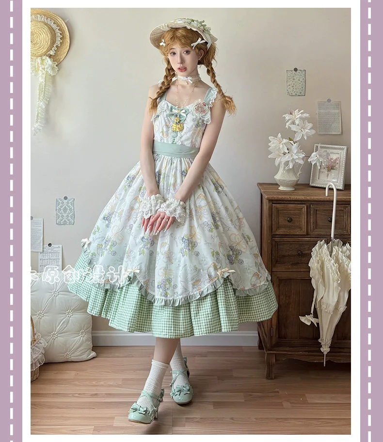 Qianmu - Blueberry Summer - Classic Lolita JSK Dress with Large Hem and Cotton Lining - Image 11