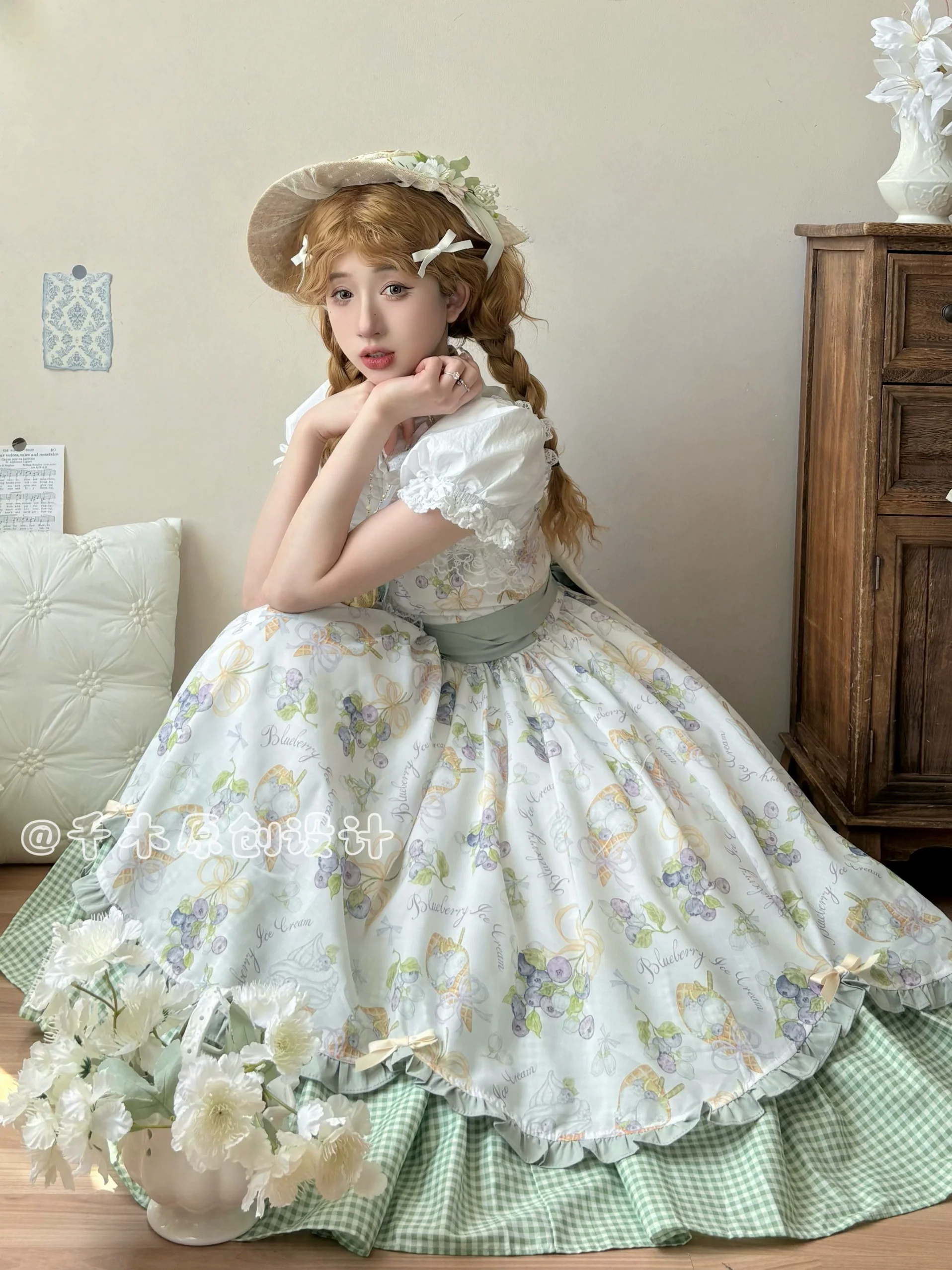 Qianmu - Blueberry Summer - Classic Lolita JSK Dress with Large Hem and Cotton Lining - Image 12