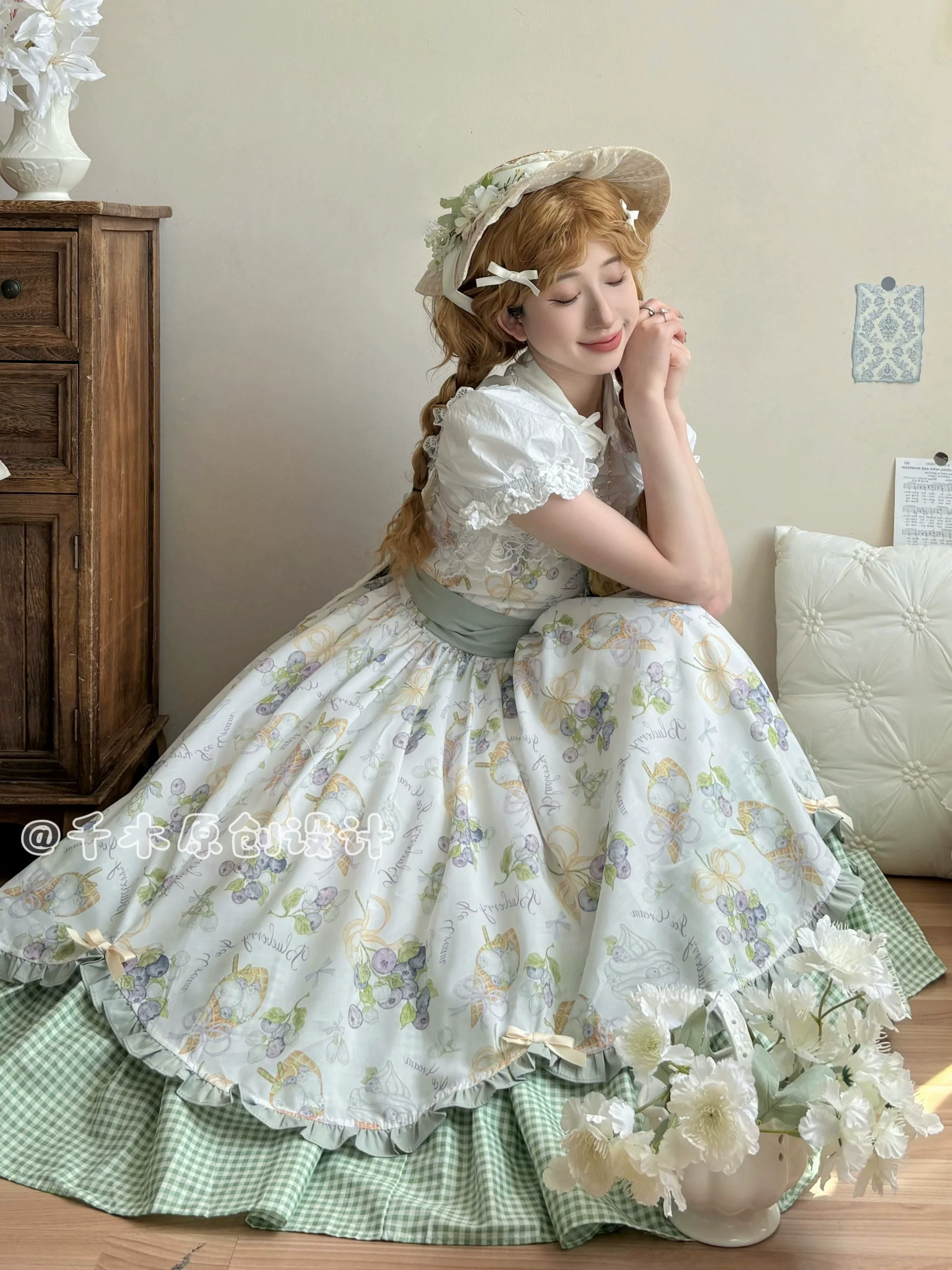 Qianmu - Blueberry Summer - Classic Lolita JSK Dress with Large Hem and Cotton Lining - Image 13