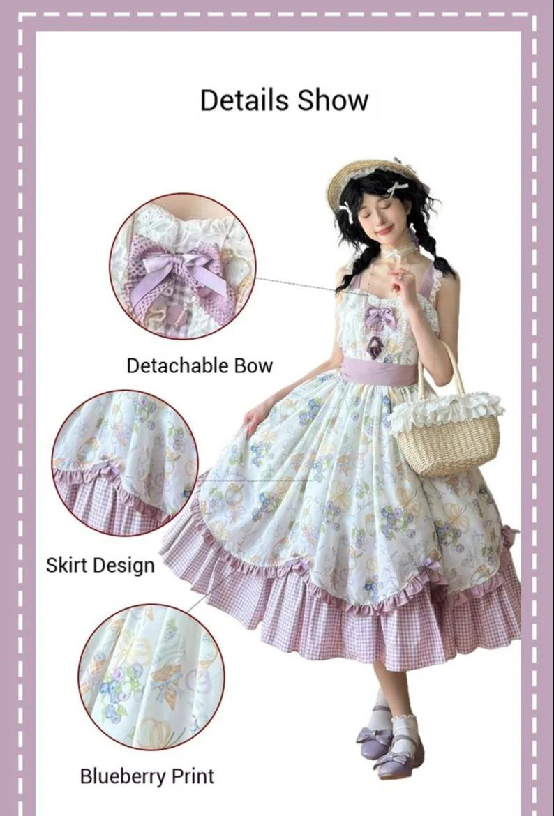 Qianmu - Blueberry Summer - Classic Lolita JSK Dress with Large Hem and Cotton Lining - Image 14