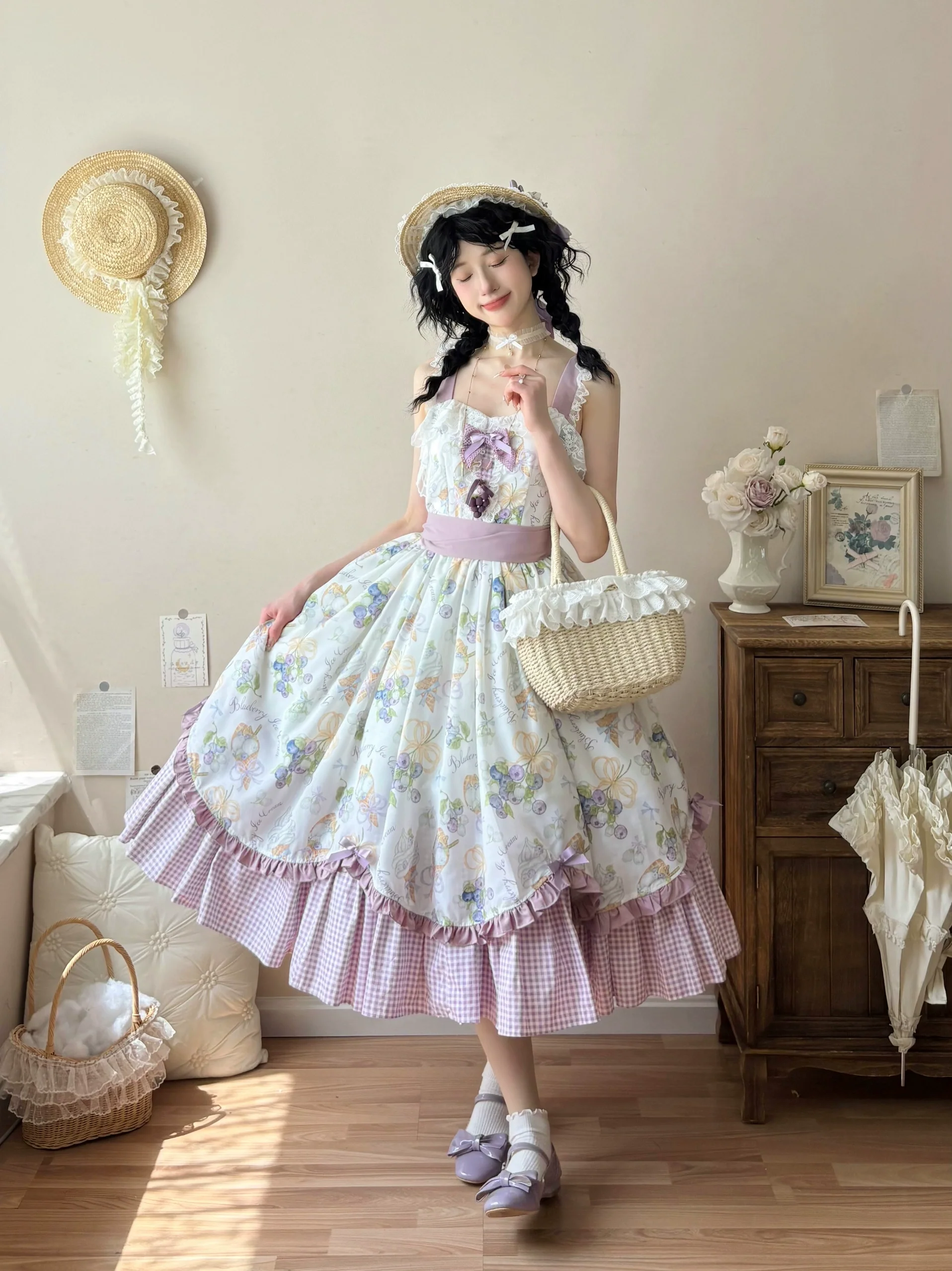 Qianmu - Blueberry Summer - Classic Lolita JSK Dress with Large Hem and Cotton Lining - Image 2