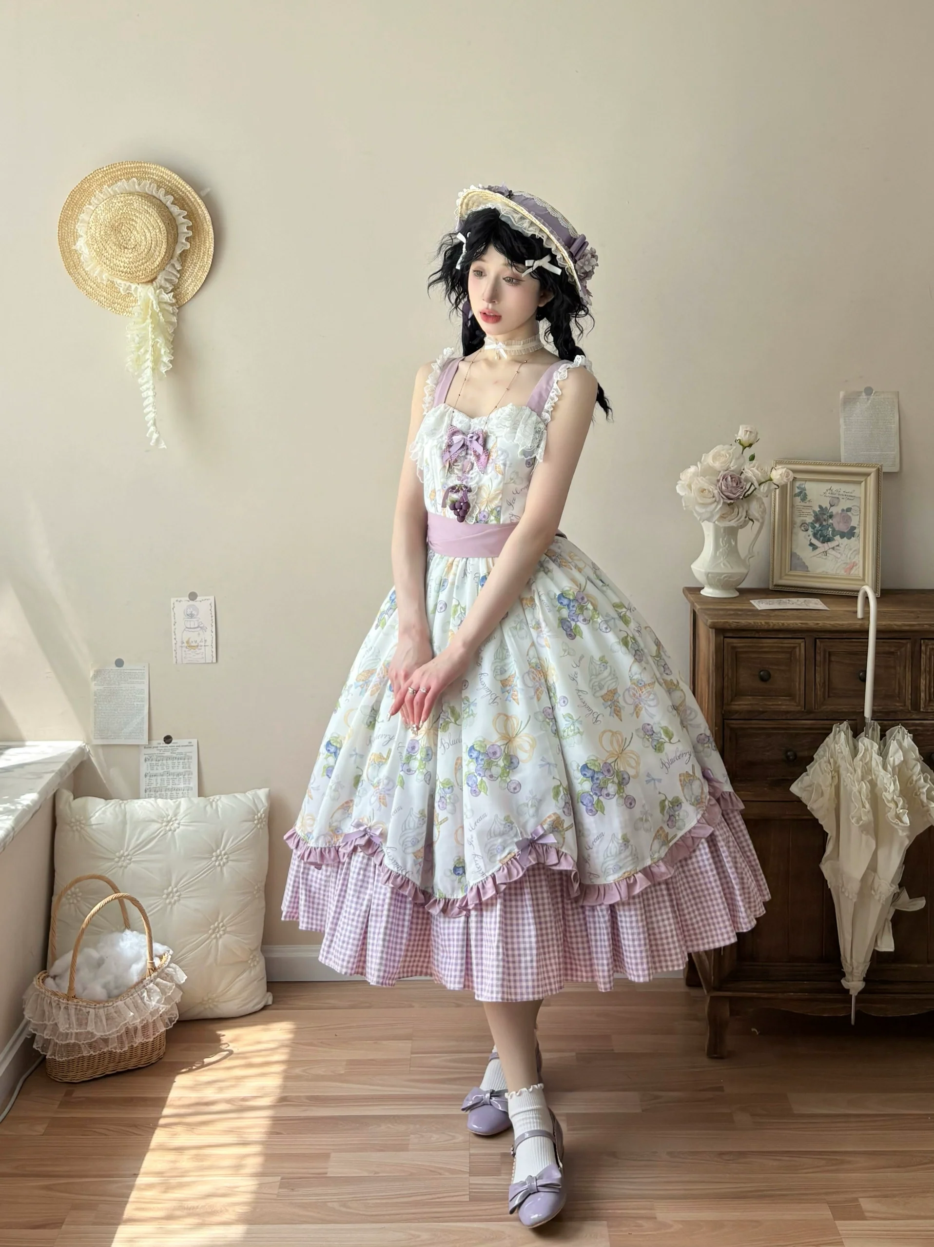 Qianmu - Blueberry Summer - Classic Lolita JSK Dress with Large Hem and Cotton Lining - Image 3