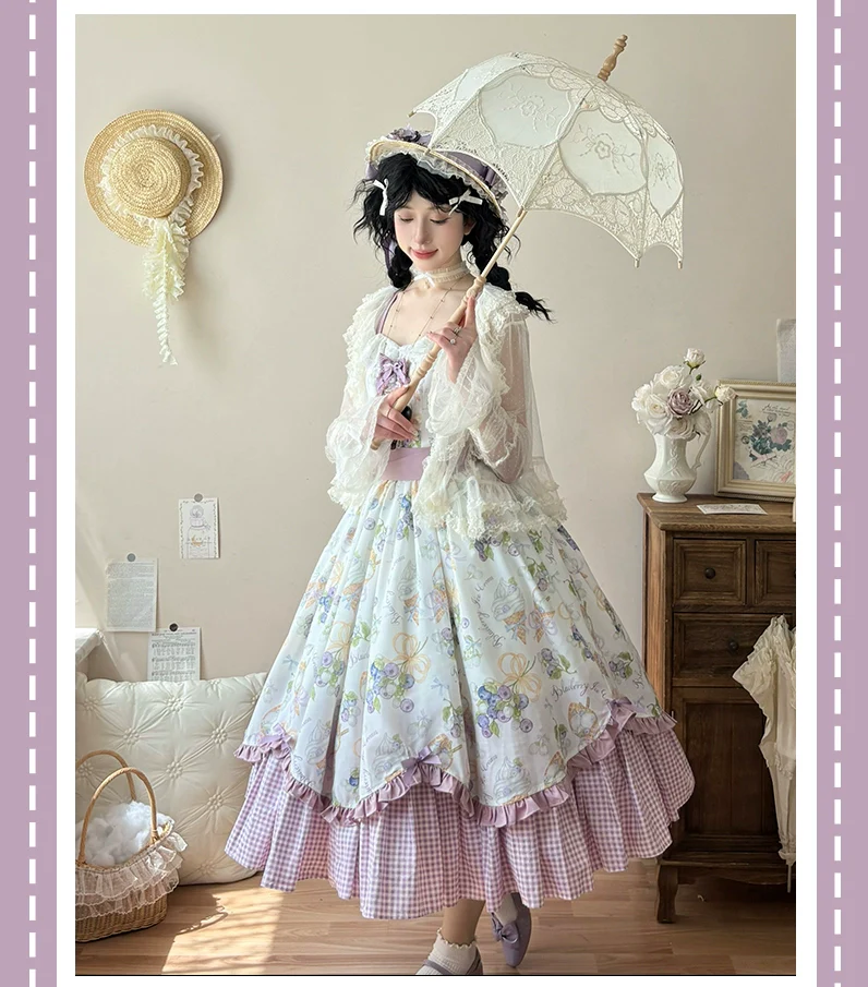 Qianmu - Blueberry Summer - Classic Lolita JSK Dress with Large Hem and Cotton Lining - Image 4