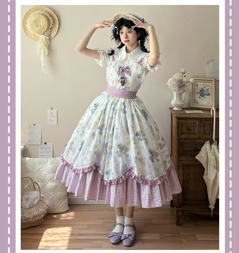 Qianmu - Blueberry Summer - Classic Lolita JSK Dress with Large Hem and Cotton Lining - Image 9