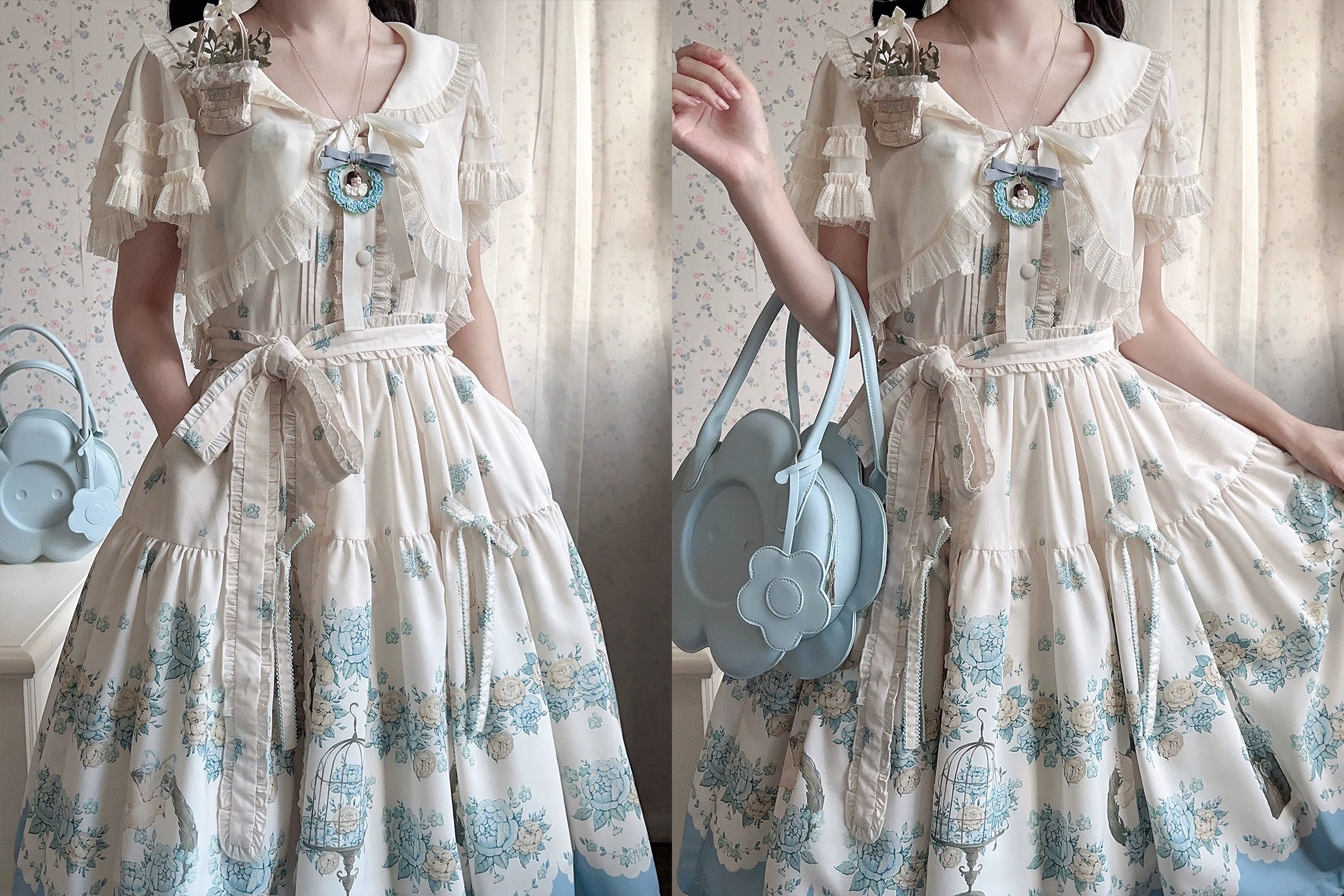 Floral and Bird Series - Classic Lolita JSK Suit Floral Print Dress - Image 30
