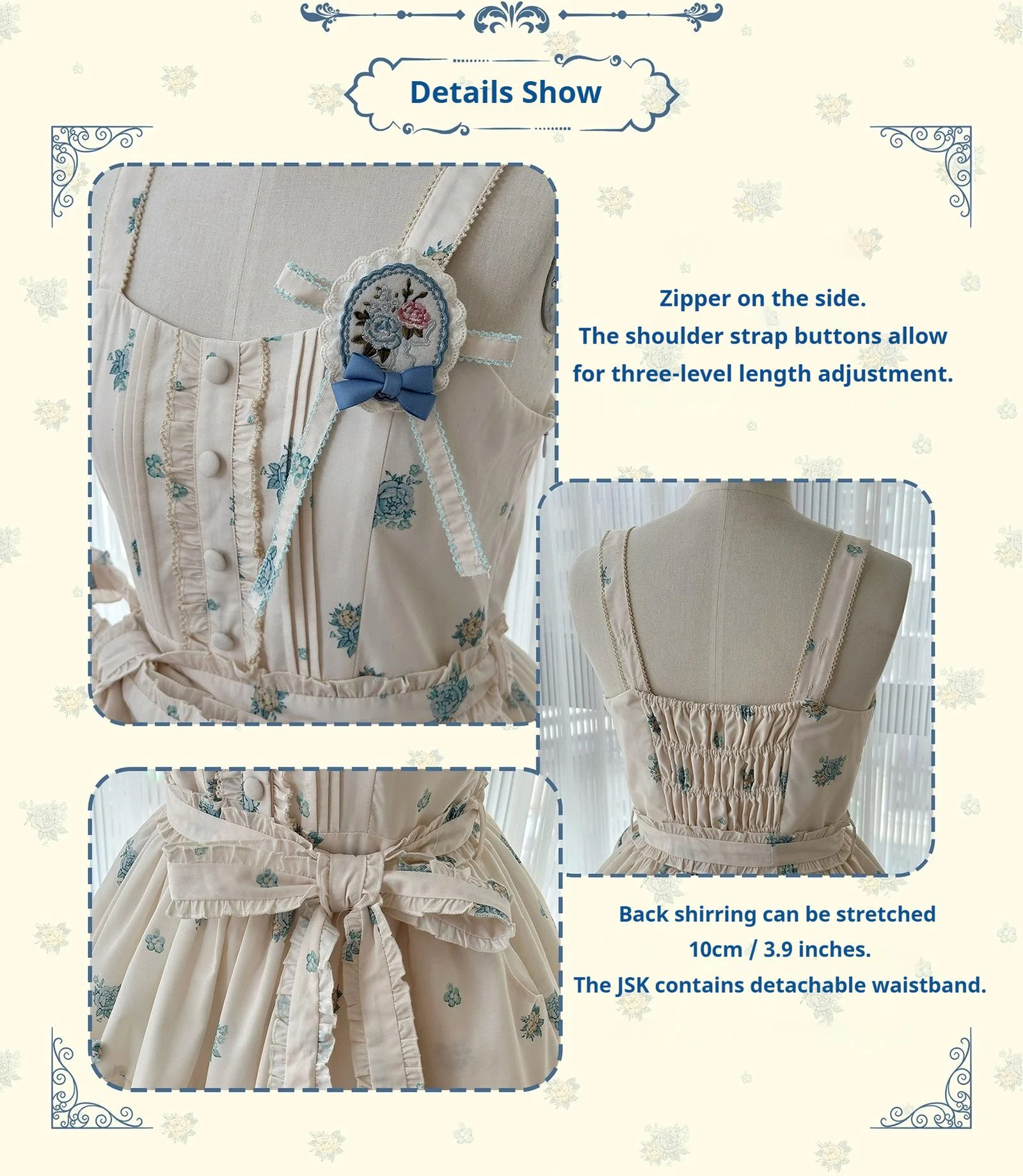 Floral and Bird Series - Classic Lolita JSK Suit Floral Print Dress - Image 9