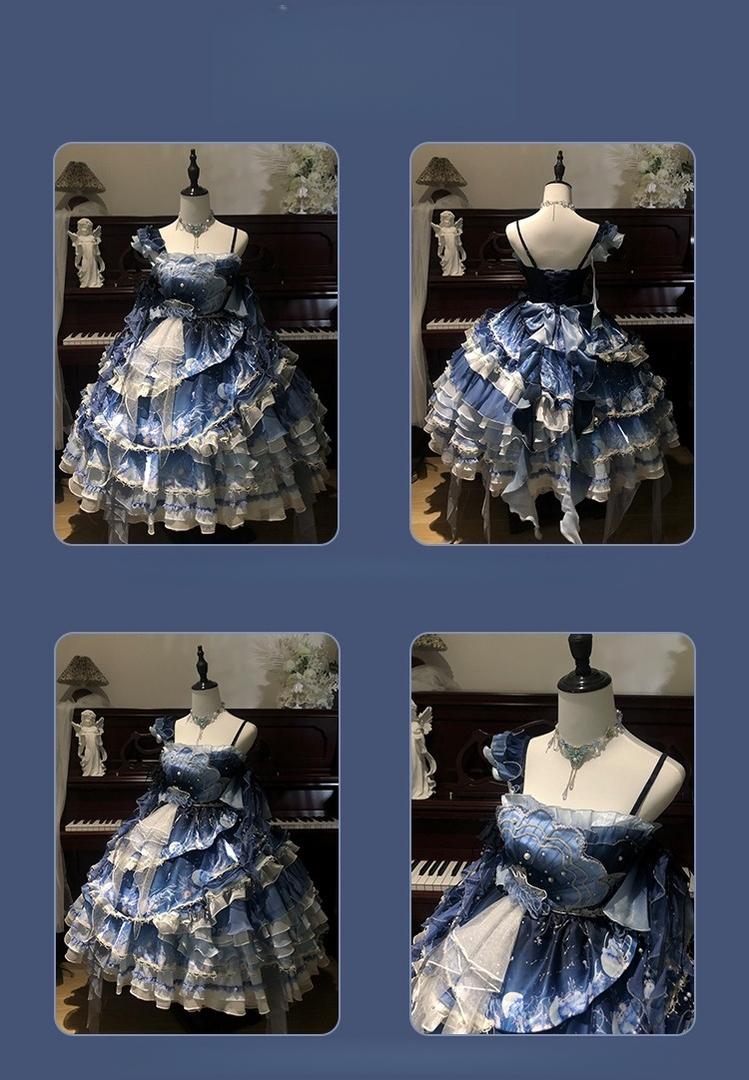 Blue Breath Jellyfish - Classic Lolita Jumper Dress, Side Zipper - Image 6