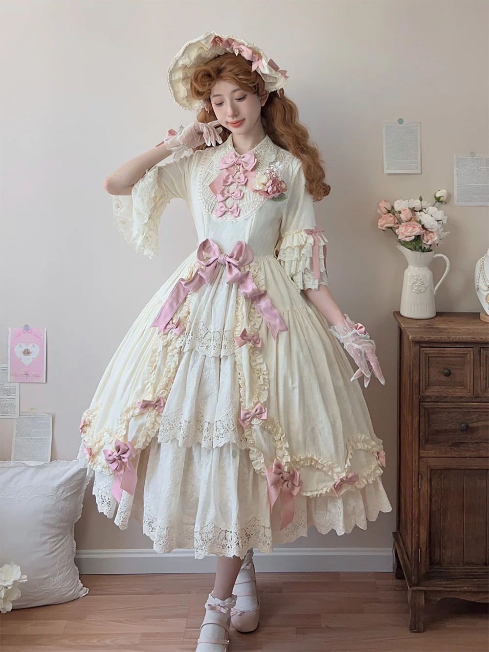 Lilyka Garden - Classic Lolita OP Dress Set Elegant Floral Wall Princess Sleeve - Image 121