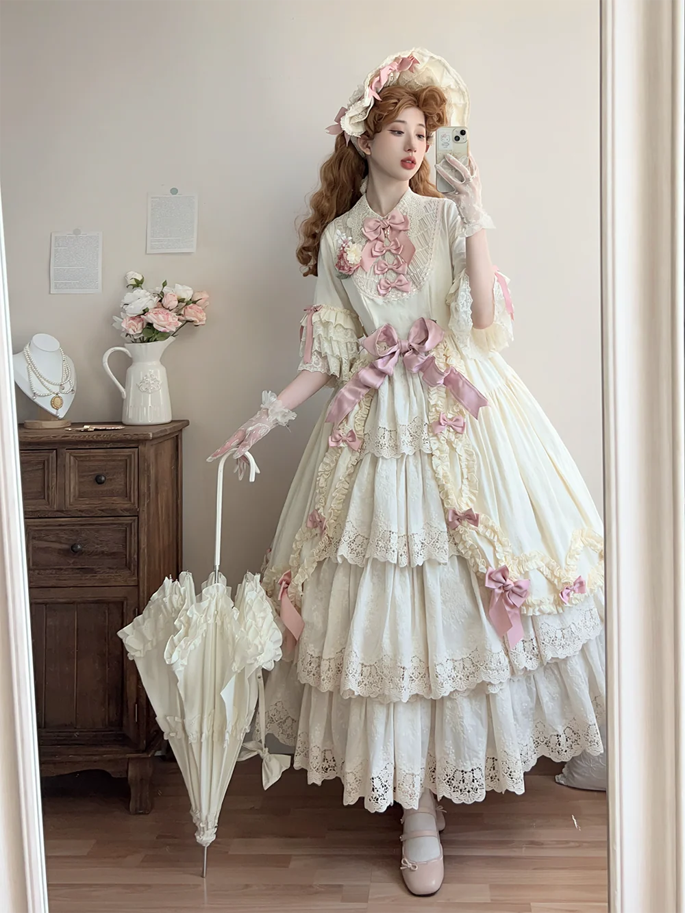 Lilyka Garden - Classic Lolita OP Dress Set Elegant Floral Wall Princess Sleeve - Image 123