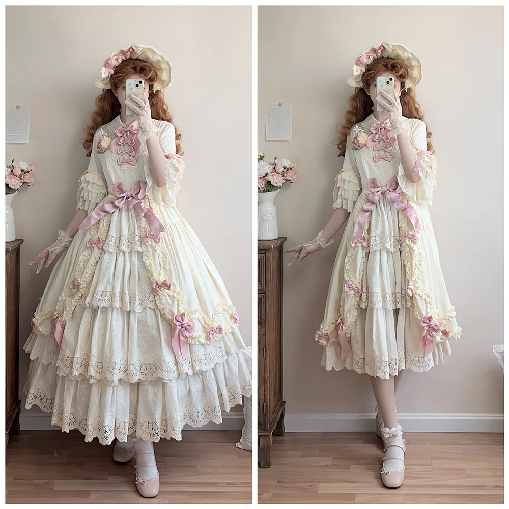 Lilyka Garden - Classic Lolita OP Dress Set Elegant Floral Wall Princess Sleeve - Image 125