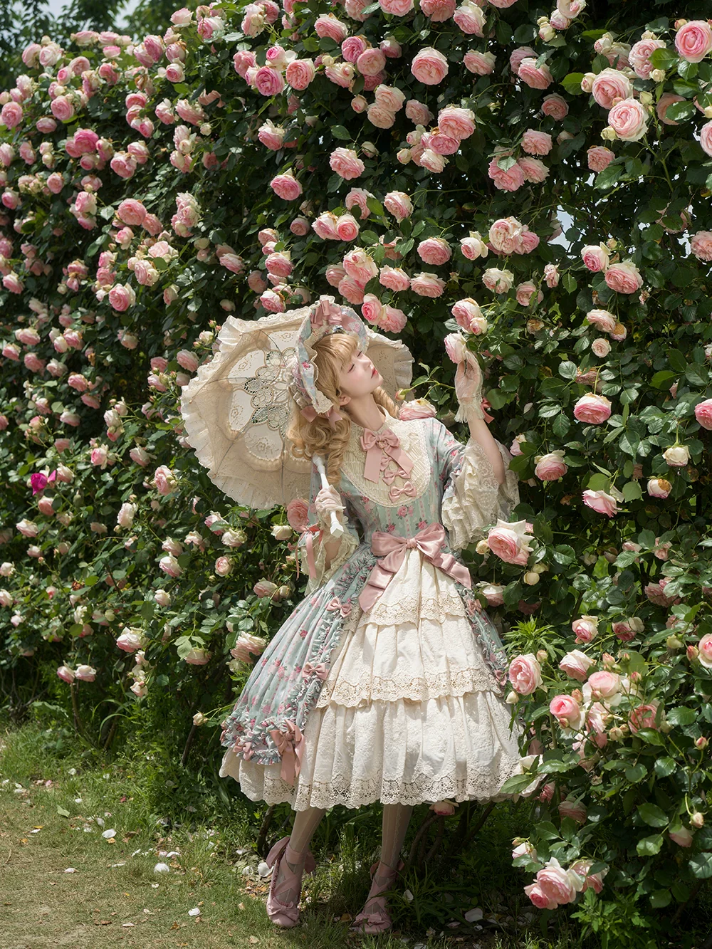 Lilyka Garden - Classic Lolita OP Dress Set Elegant Floral Wall Princess Sleeve - Image 5