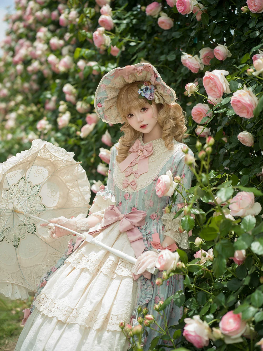 Lilyka Garden - Classic Lolita OP Dress Set Elegant Floral Wall Princess Sleeve - Image 9