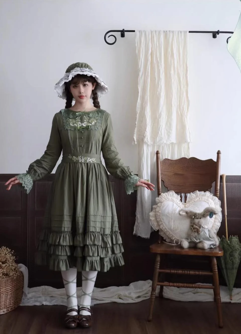 Maiden Nelly - Classic Lolita OP Dress, Embroidered Flowers - Image 10