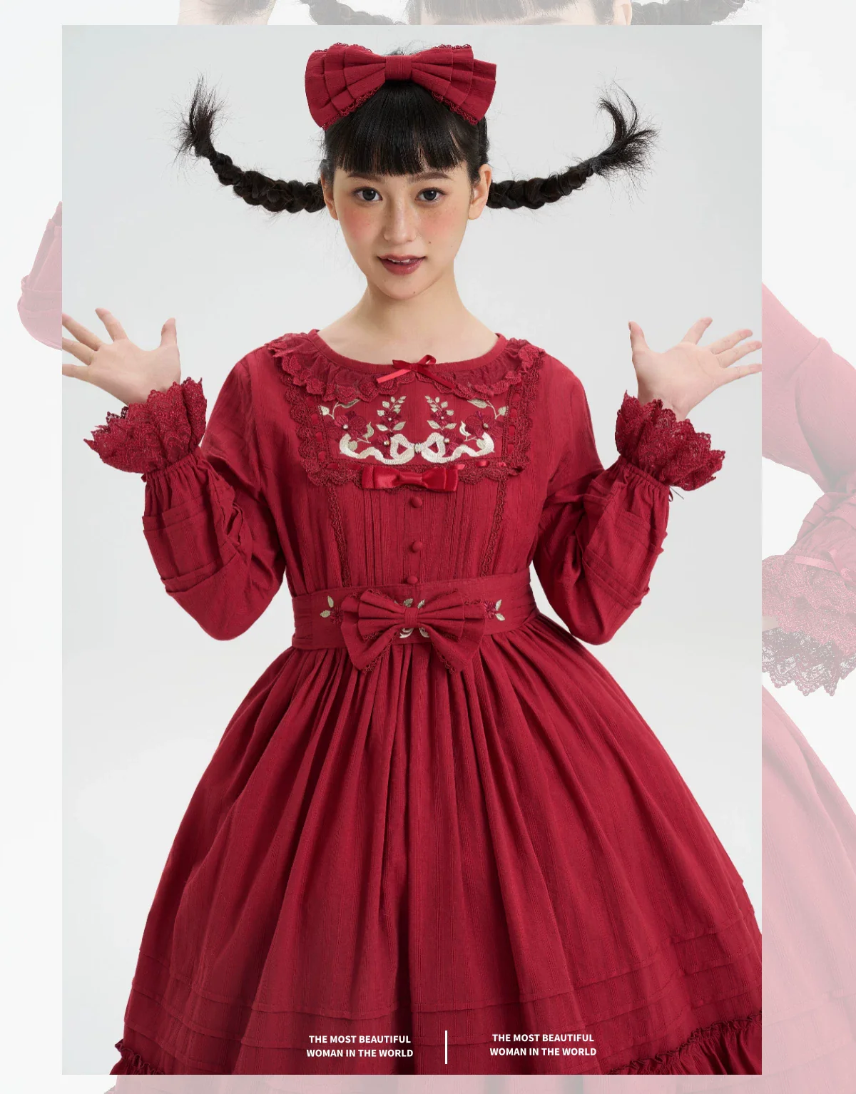 Maiden Nelly - Classic Lolita OP Dress, Embroidered Flowers - Image 19