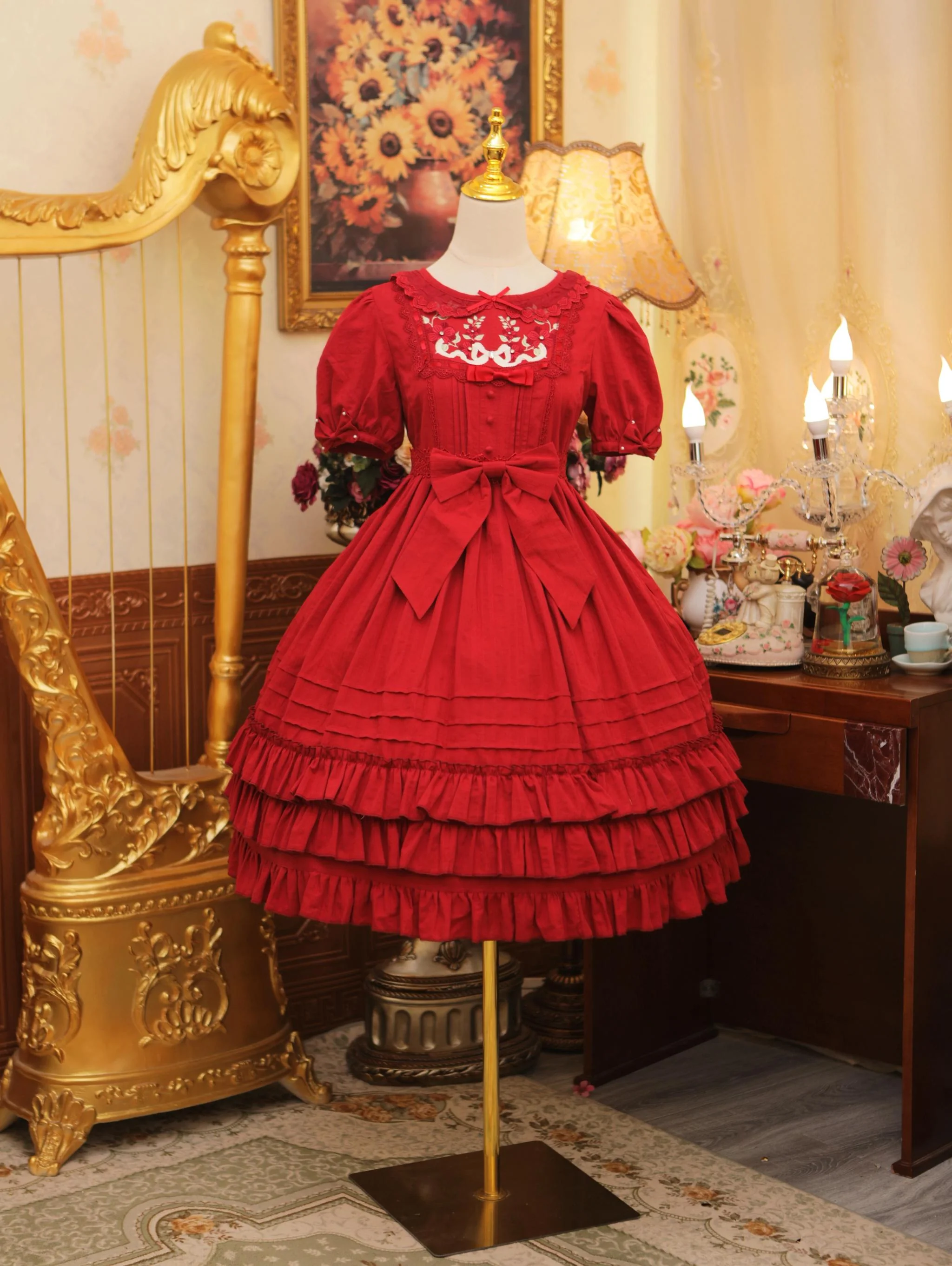 Maiden Nelly - Classic Lolita OP Dress, Embroidered Flowers - Image 27