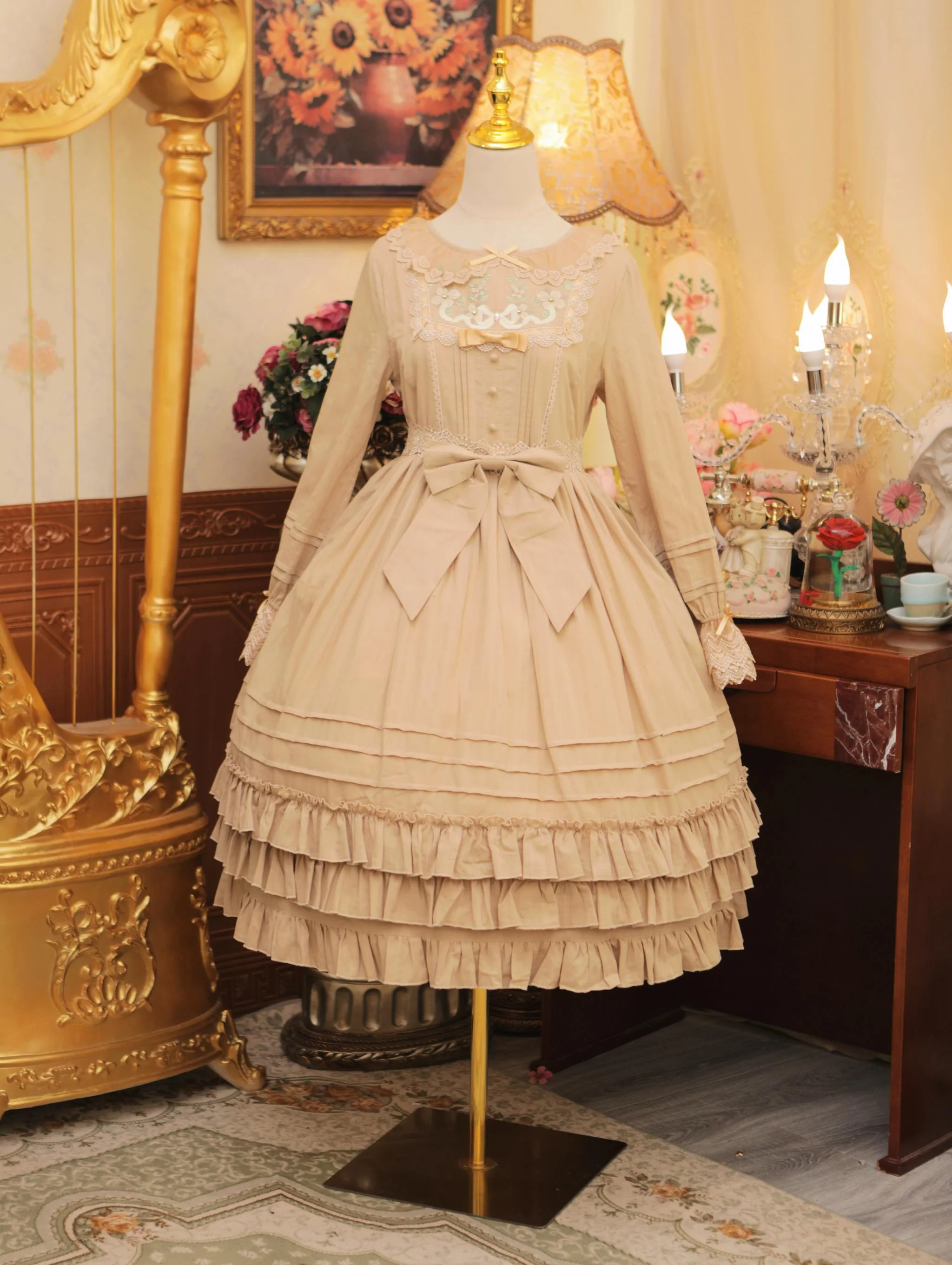 Maiden Nelly - Classic Lolita OP Dress, Embroidered Flowers - Image 28