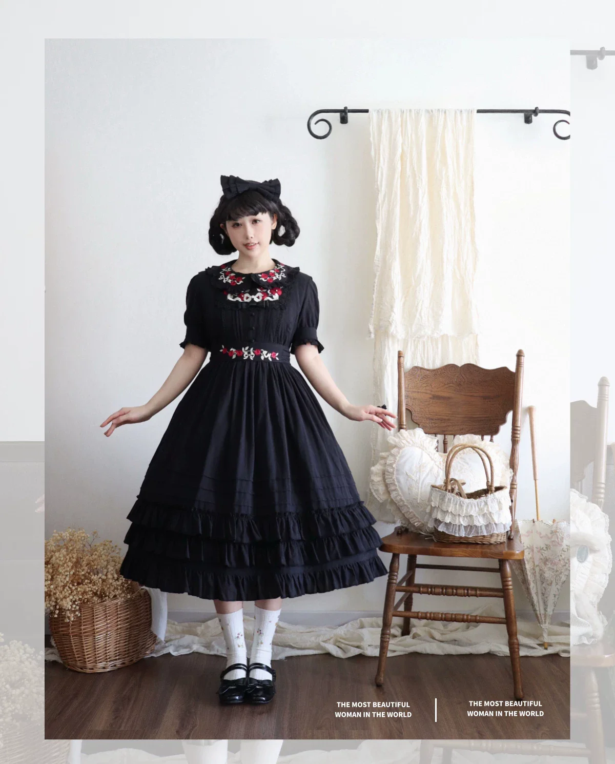 Maiden Nelly - Classic Lolita OP Dress, Embroidered Flowers - Image 5