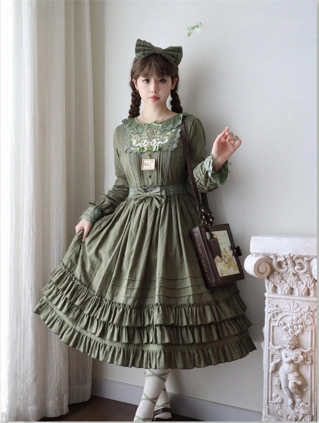 Maiden Nelly - Classic Lolita OP Dress, Embroidered Flowers - Image 6