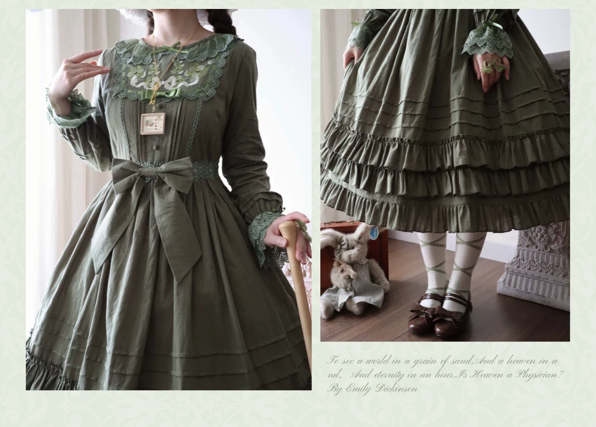 Maiden Nelly - Classic Lolita OP Dress, Embroidered Flowers - Image 8