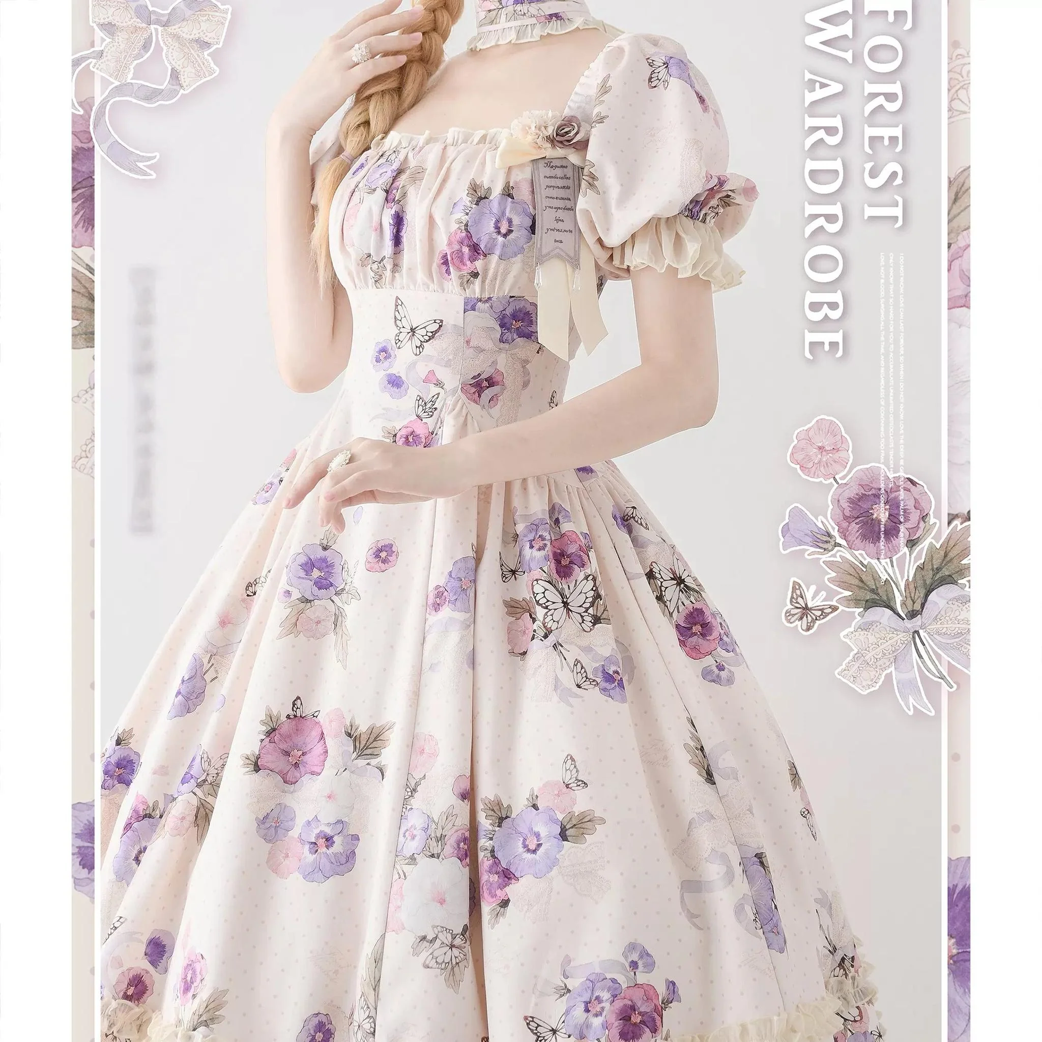 Forest Basket - Classic Lolita OP Dress Floral Print - Image 13