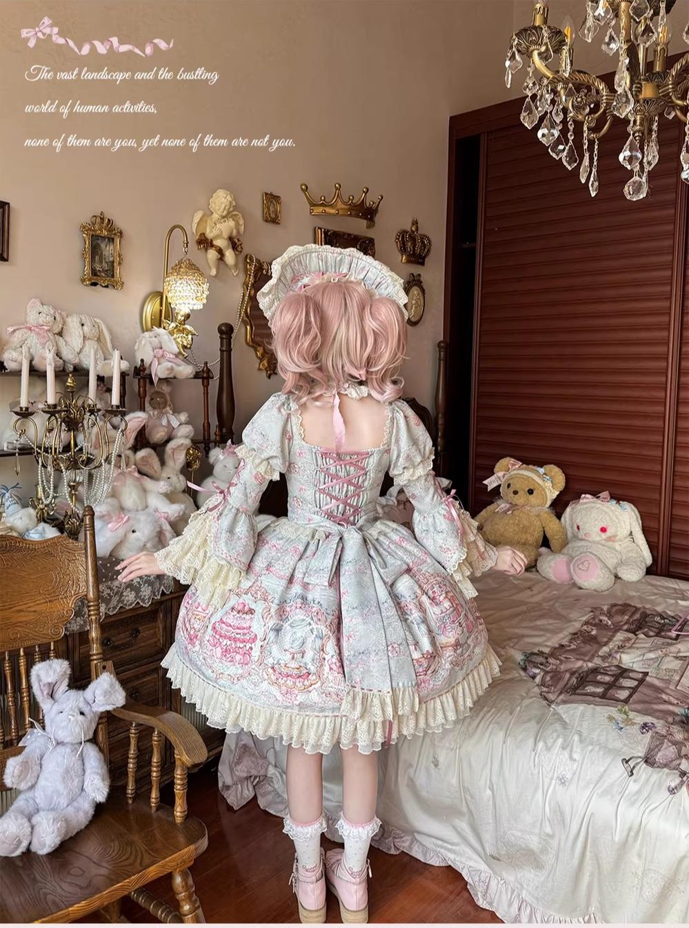 Victorian Cake - Classic Lolita OP Dress, Strawberry Cake Print - Image 10