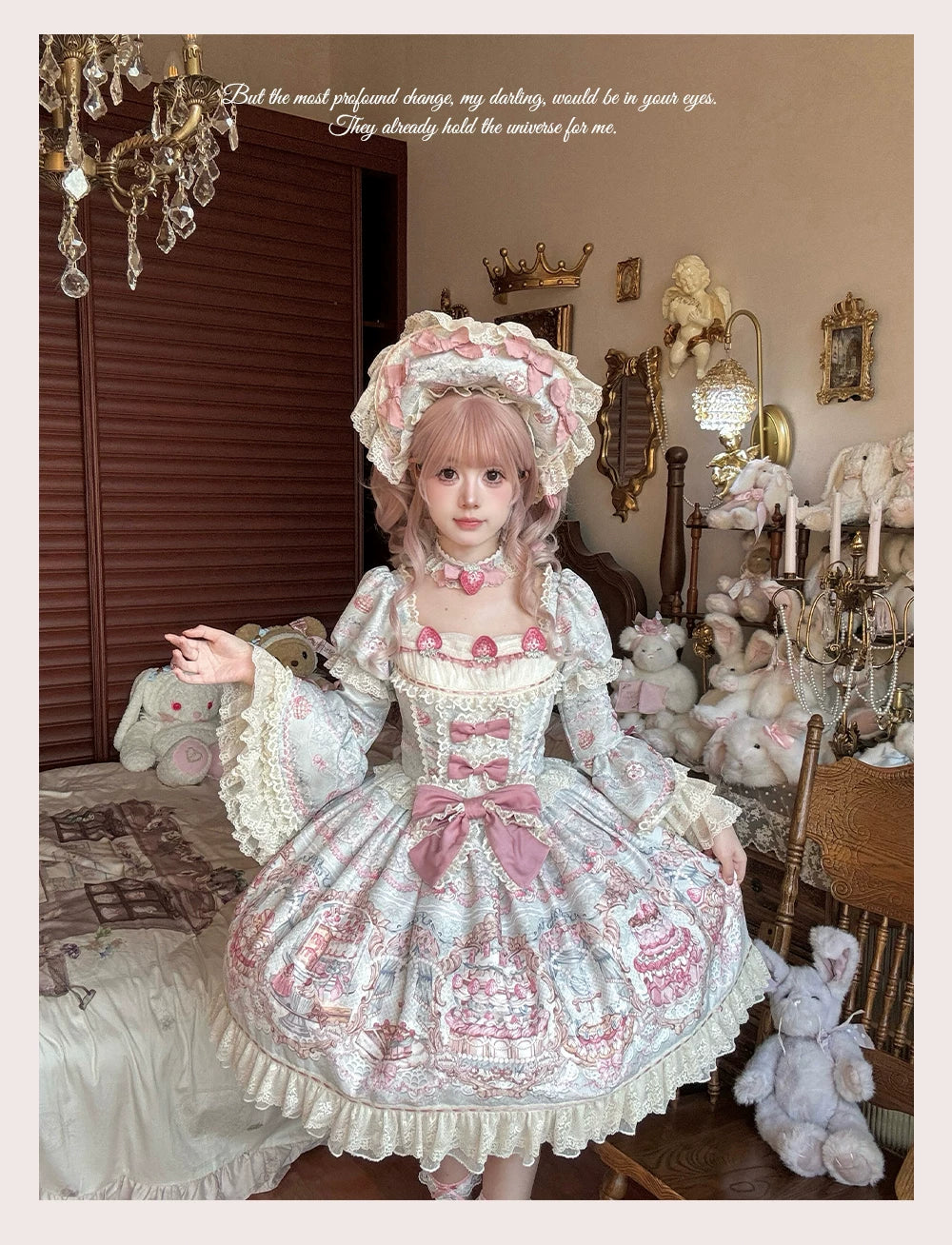 Victorian Cake - Classic Lolita OP Dress, Strawberry Cake Print - Image 12