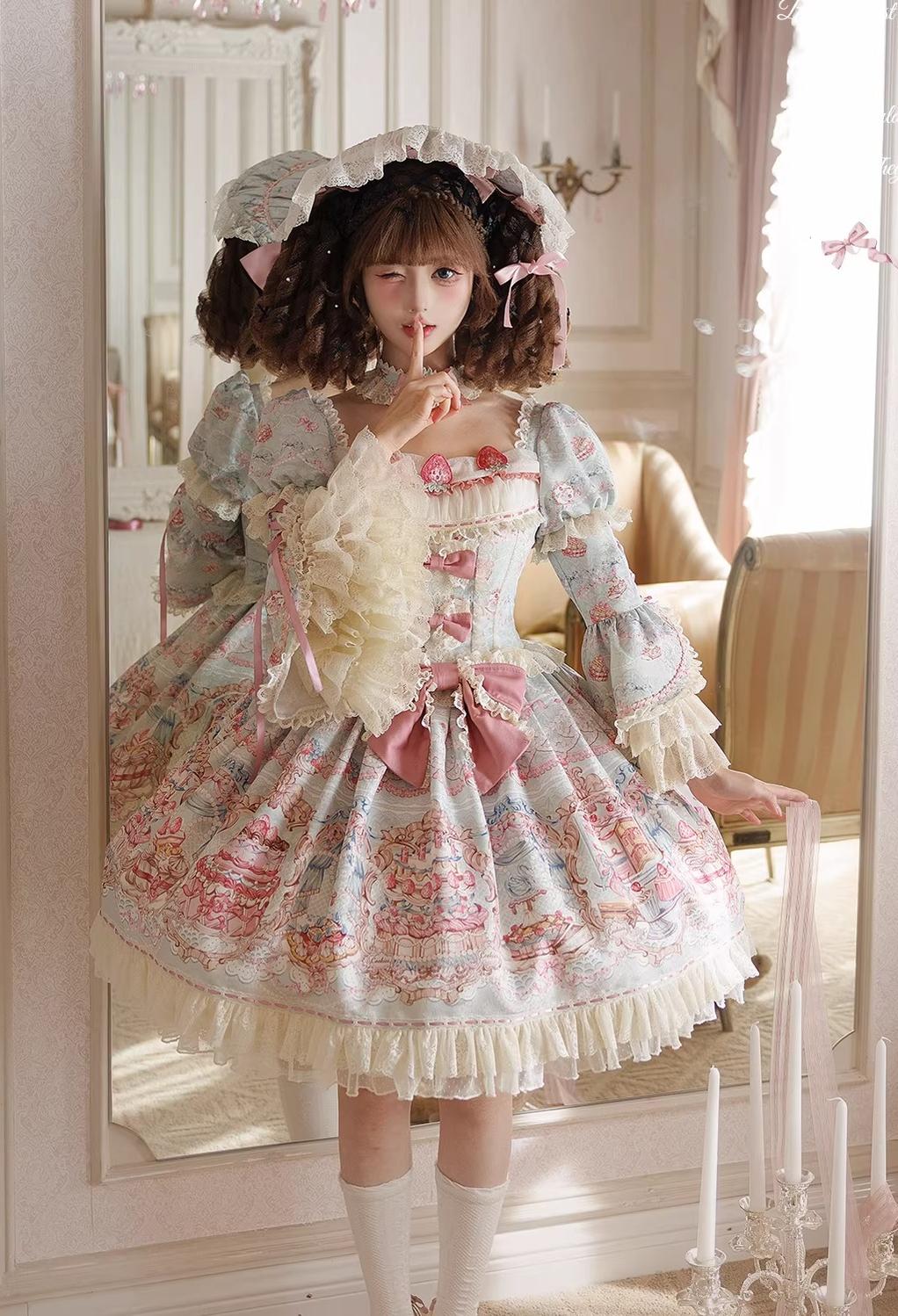 Victorian Cake - Classic Lolita OP Dress, Strawberry Cake Print - Image 15