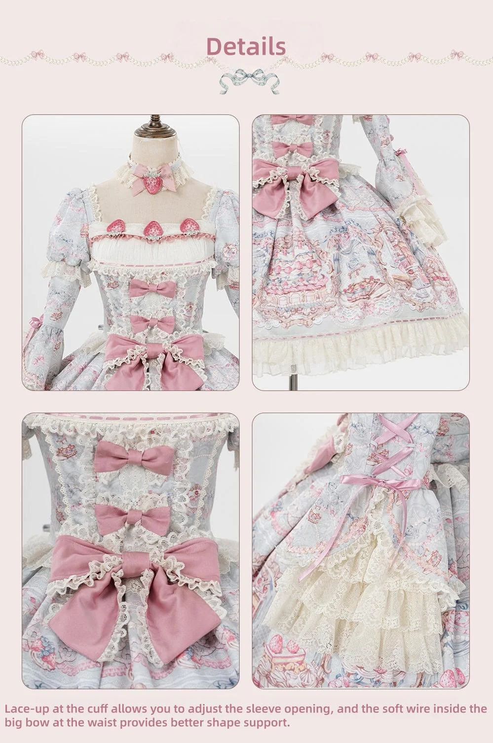 Victorian Cake - Classic Lolita OP Dress, Strawberry Cake Print - Image 7