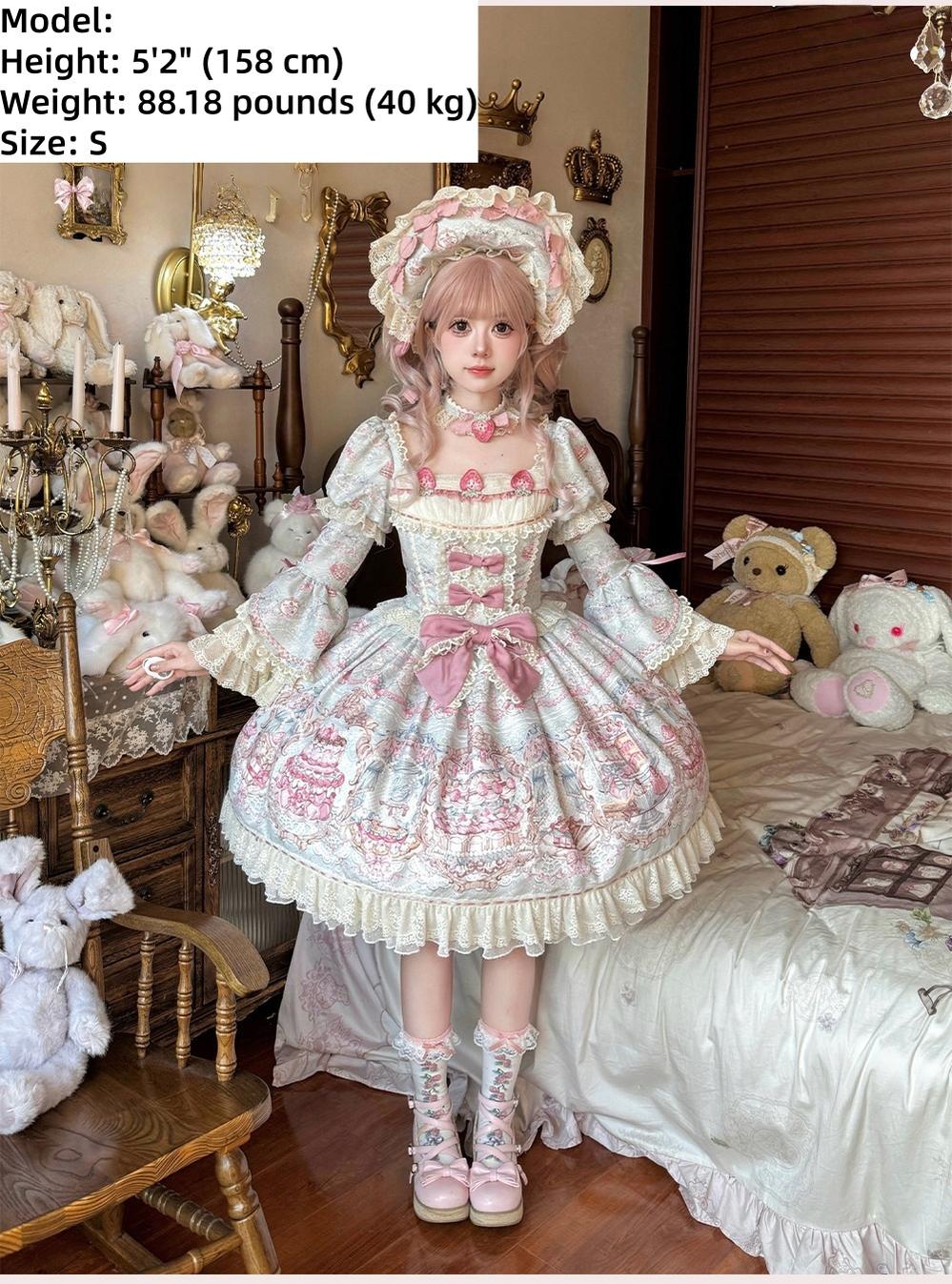 Victorian Cake - Classic Lolita OP Dress, Strawberry Cake Print - Image 9