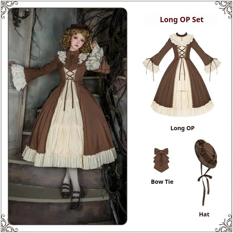 With PUJI - Walnut Box - Classic Lolita OP Dress Suit, Flared Sleeve - Image 23