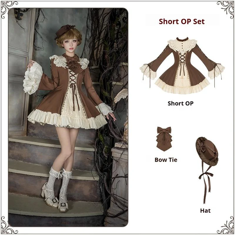 With PUJI - Walnut Box - Classic Lolita OP Dress Suit, Flared Sleeve - Image 24