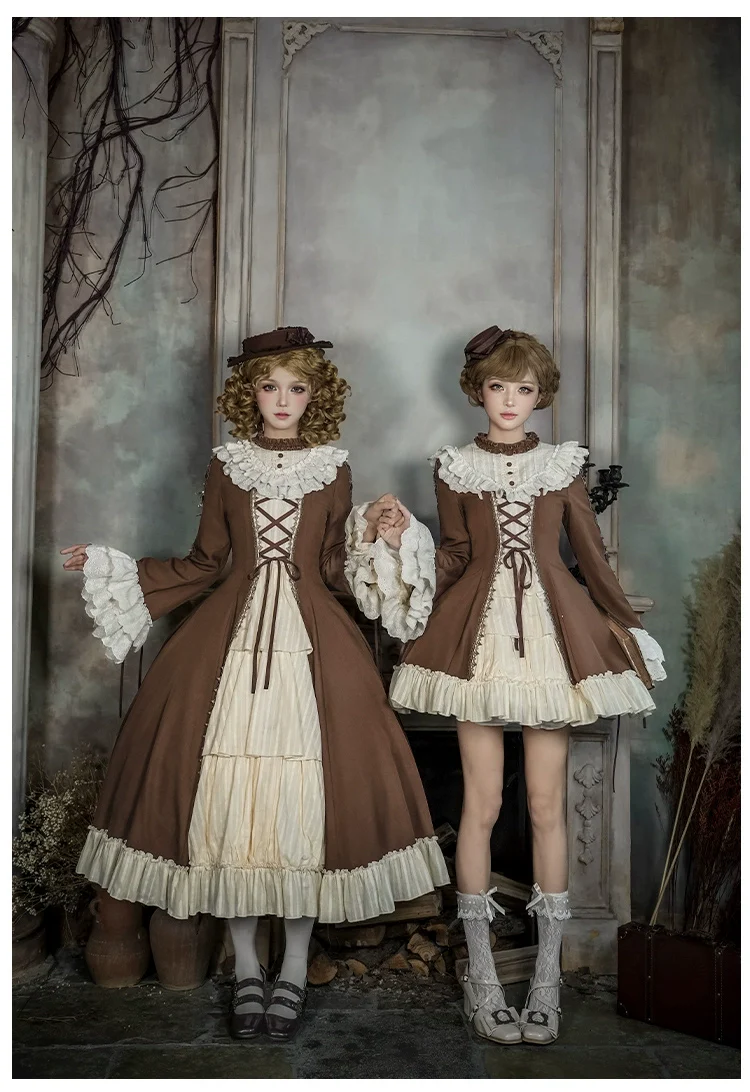 With PUJI - Walnut Box - Classic Lolita OP Dress Suit, Flared Sleeve - Image 6